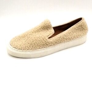 Steven Shoes Womens Sneaker Kimbel Ivory Faux Fur Slip On Flat Heel 5.5